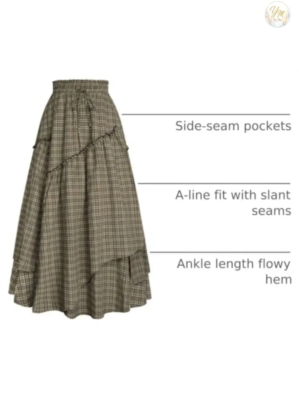 Flowy Asymmetrical Maxi Skirt with Pockets Double Layer Renaissance